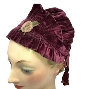 Vintage 1910’s Edwardian Maroon Velvet Floral Hat